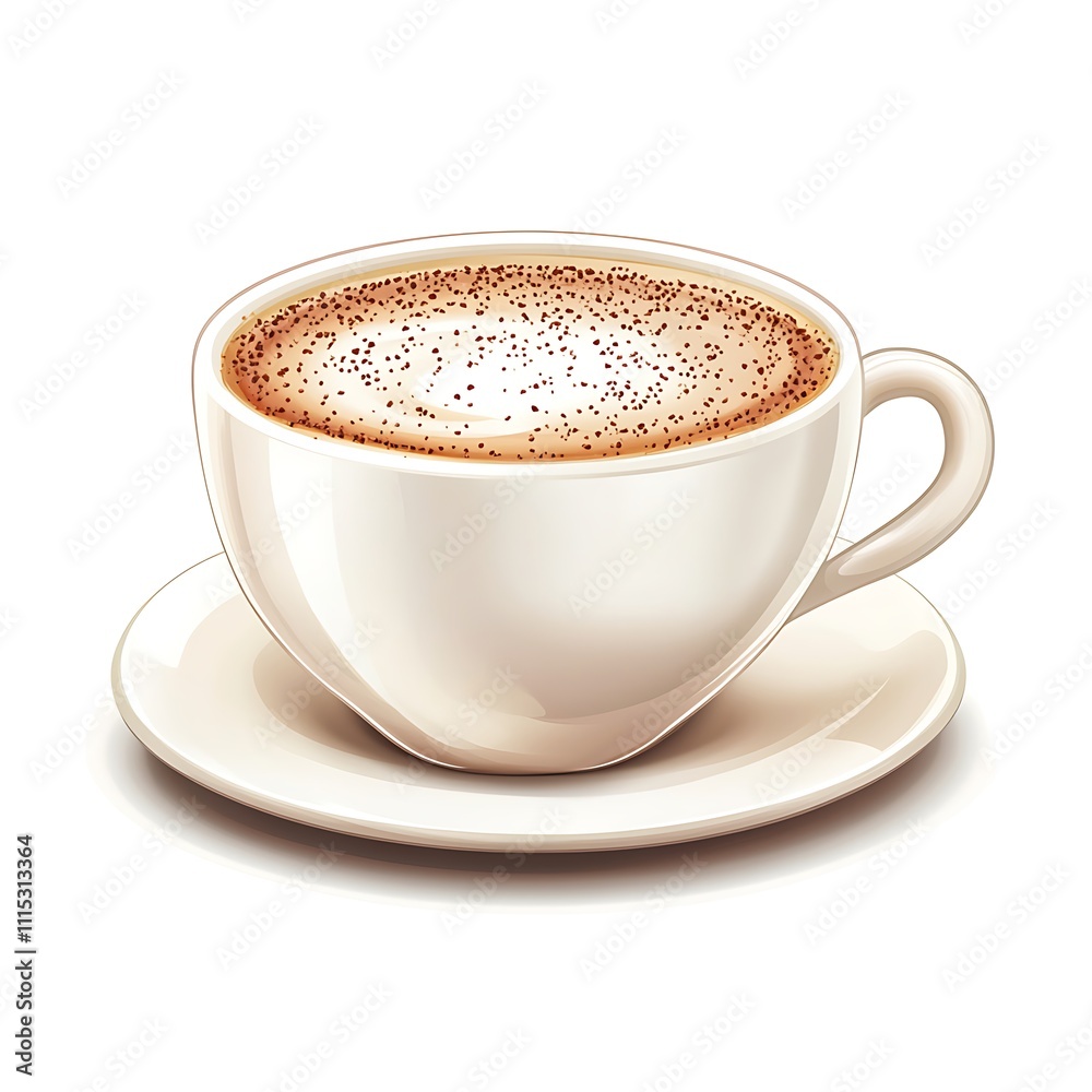 Hot Cappuccino with milk foam in white cup isolated on white background 