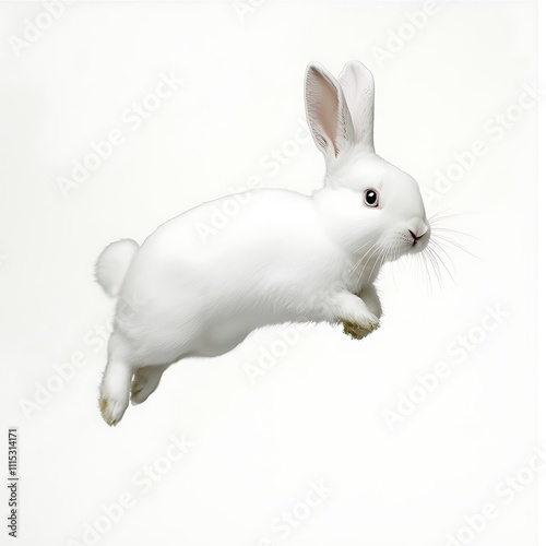 Adorable white rabbit jumping photo