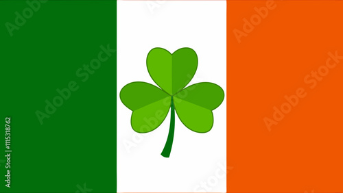 Illustration of the Irish flag paired with a green shamrock, celebrating Irish culture and St. Patrick’s Day with simplicity.