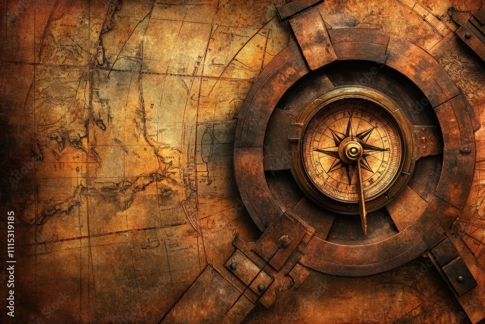 Fototapeta premium antique compass in vintage background