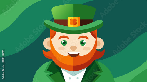 Cartoon-style leprechaun with a bright green top hat, red beard, and cheerful expression, ideal for St. Patrick's Day themes