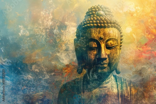 Wallpaper Mural A serene and mystical landscape featuring a colossal human face integrated with ancient trees, glowing orbs, and a luminous moon, creating an ethereal atmosphere at dusk Torontodigital.ca