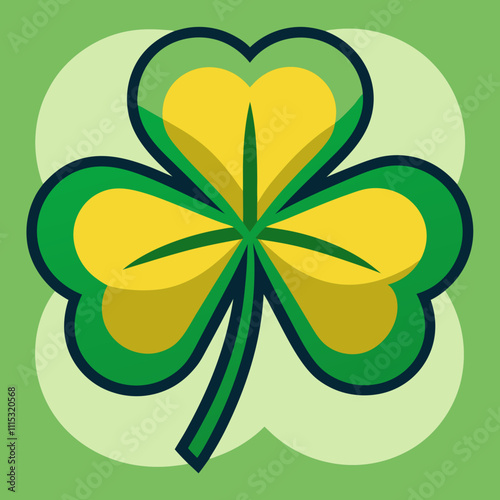 Bright green shamrock design with a subtle shadow, symbolizing Irish culture and St. Patrick's Day, against a light gradient background.