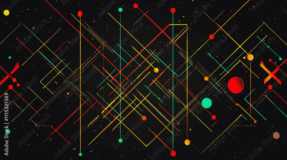 Fototapeta premium Abstract black background with Colorful geometric lines. Digital future technology . Abstract business connection of lines from nodes innovation of communication in the network.