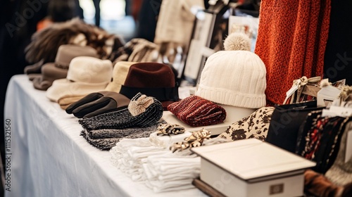 Cozy Winter Accessories Display at a Fashion Market Stall photo