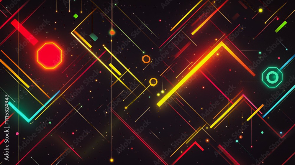 Obraz premium Abstract black background with Colorful geometric lines. Digital future technology . Abstract business connection of lines from nodes innovation of communication in the network.