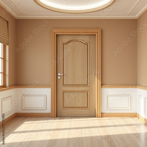 Interior of room with wooden door 3d rendering