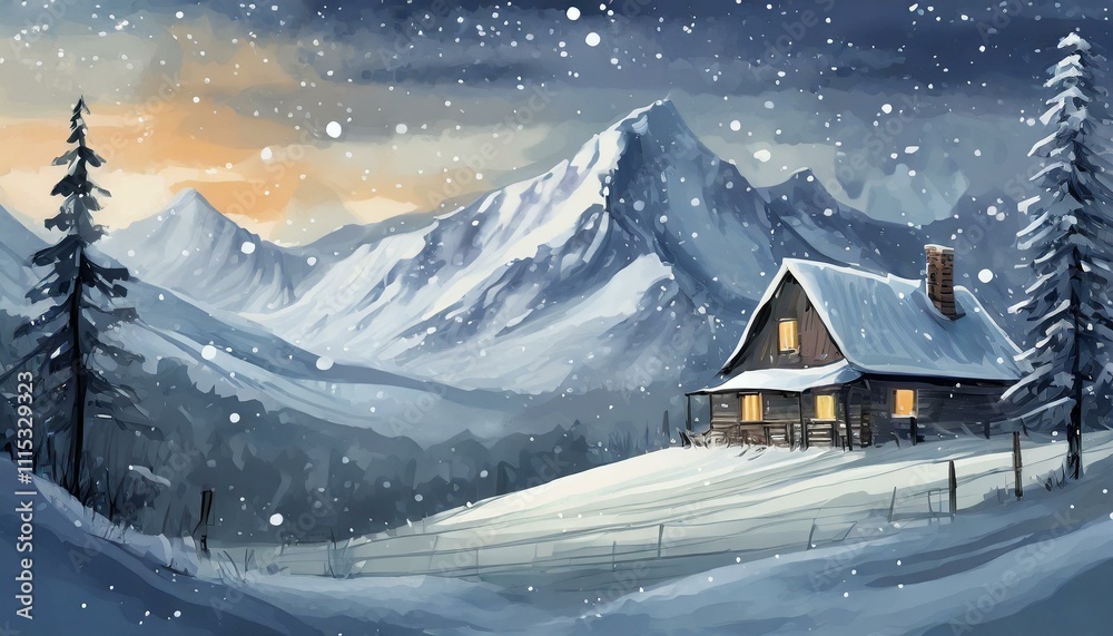 Fototapeta premium Winter atmospheric landscape. Christmas background