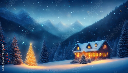 Winter atmospheric landscape. Christmas background