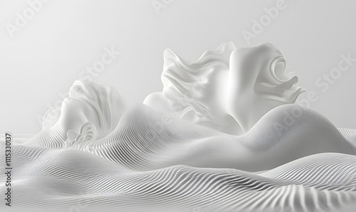 High quality simple abstract style silk mesh bubbles 3D rendering, the main color is white, 3D, abstract, illustration, advertising, wallpaper, background, poster, business, e-commerce, cover