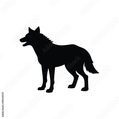 Detailed black silhouette of a wolf, symbolizing strength, wilderness, and freedom. Perfect for wildlife-themed designs and projects.