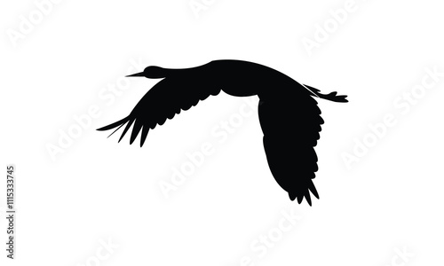 Flying Crane Bird Silhouette Design  And Vector Illustration. 