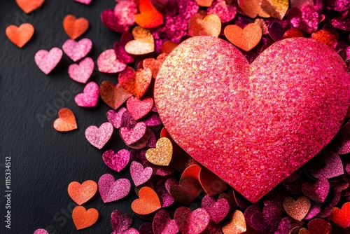 A central heart-shaped object is elegantly encircled by numerous smaller hearts, symbolizing love and affection for Valentine's Day.