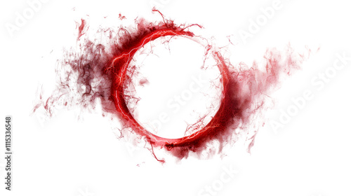 red abstract ring particle effect, swirling particles visual effect layer overlay isolated on a transparent background