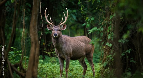 Majestic deer in lush forest habitat for wildlife and nature conservation themes