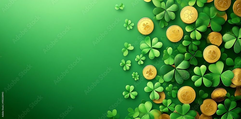 Naklejka premium St. Patrick's Day banner with a green background, golden coins
