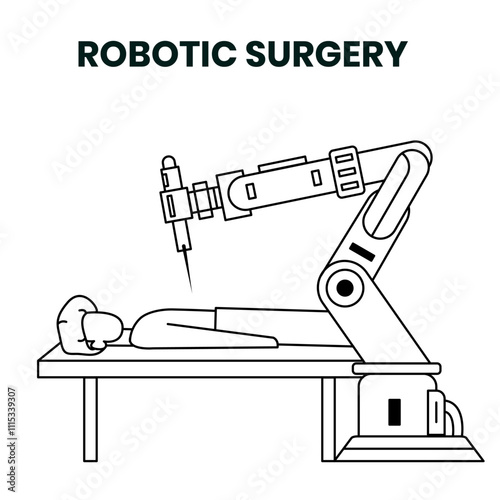 Robotic surgery tool technology illustration. Outline vector illustration of robot assisted surgery equipment.