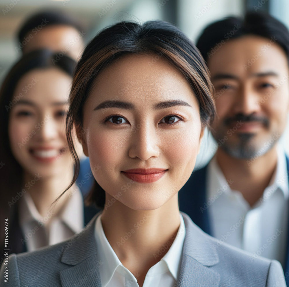 Close-up a diverse team of Asian professionals in a modern office.features of men and women of various ages, dressed in professional attire, natural skin tones, engagement and collaboration. Close-up a diverse team of Asian professionals in a modern office.features of men and women of various ages, dressed in professional attire, natural skin tones, engagement and collaboration.