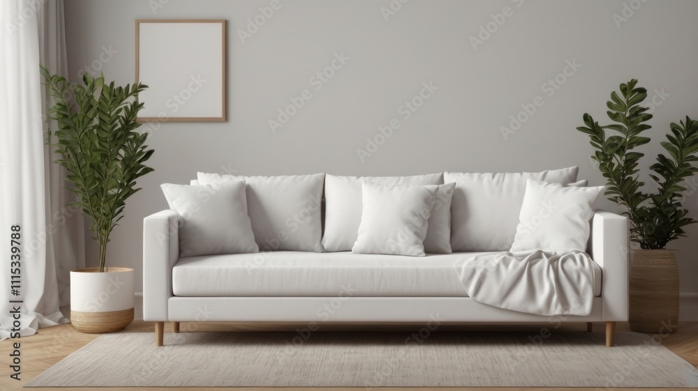 Fototapeta premium Vintage Living Room 3D Rendering with Empty Poster Frame 