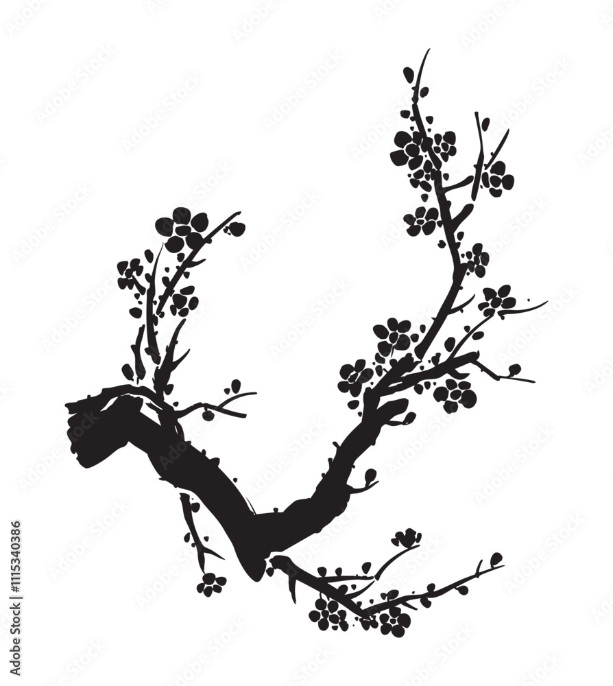 Plum blossom hand drawn drawing. Vector illustration. 