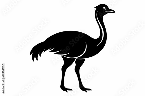 rhea silhouette ,Black isolated silhouette of a female rhea on white background.