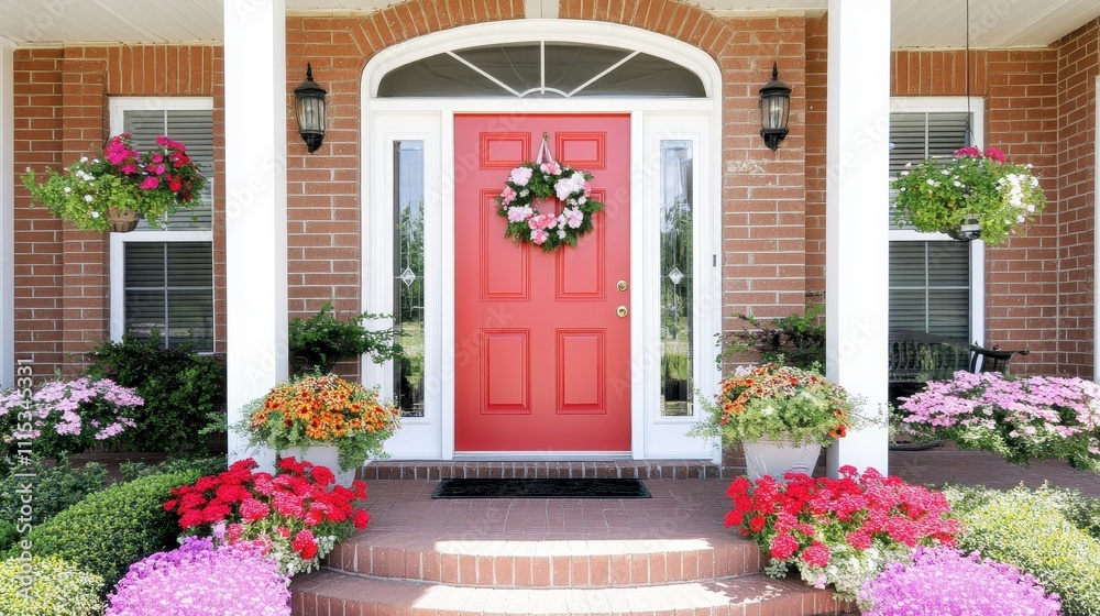 Fototapeta premium Charming and Inviting Front Porch with Colorful Flowers