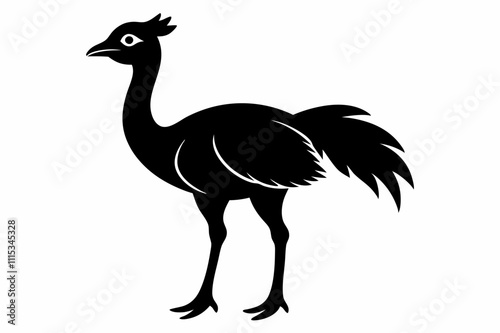 rhea silhouette ,Black isolated silhouette of a female rhea on white background.