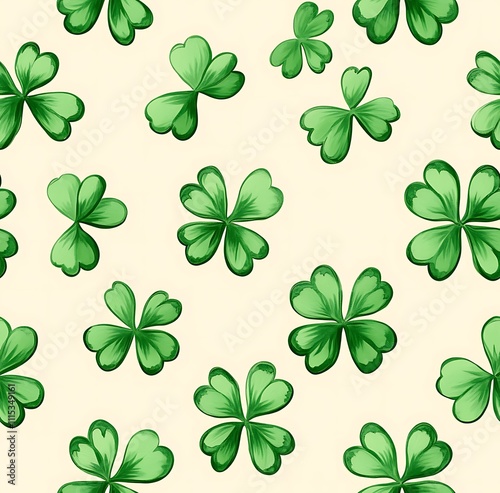 St. Patrick's Day seamless pattern of watercolor shamrocks photo