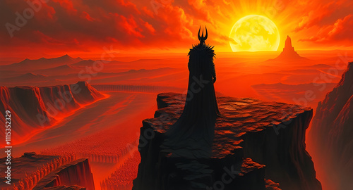 Morgoth on the Cliff Overlooking His Army photo