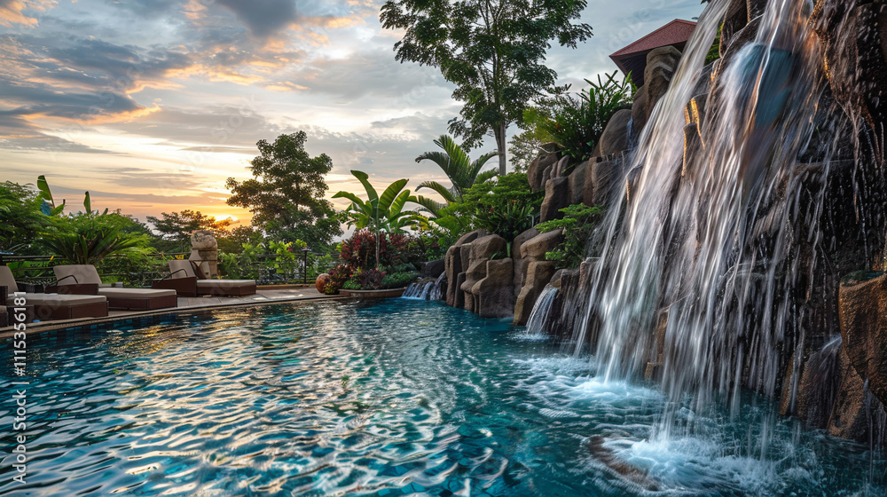 Obraz premium Majestic Sunset Over a Tranquil Resort Escape