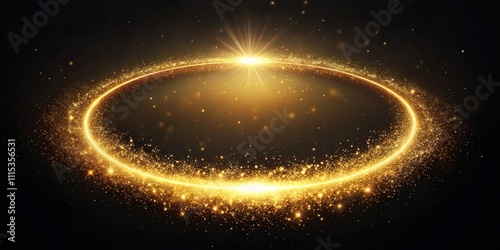 Golden halo with glowing particles in a dark space, golden halo, glowing particles