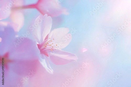 Photo background with delicate spring petals of cherry, apple, sakura