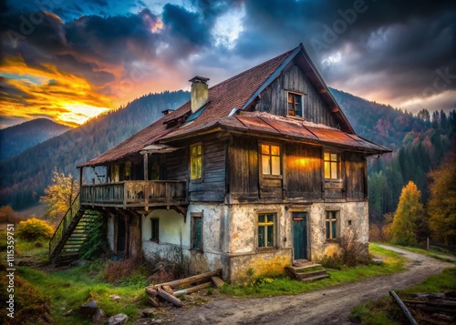 Abandoned Borsec Inn, Romania - Night Photography 2024 photo