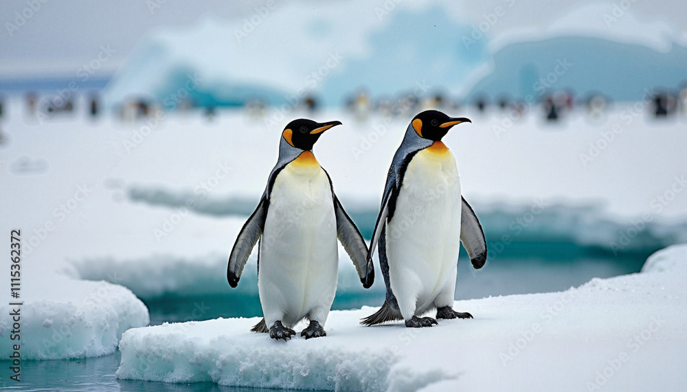 Obraz premium Celebrating World Wildlife Day with magnificent emperor penguins on icy shores