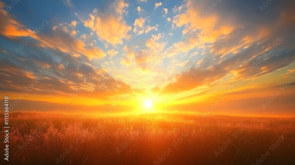 Fototapeta premium Golden Hour Sunset Landscape Illustration