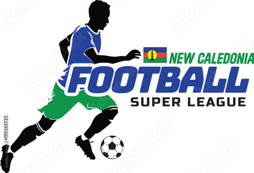 New Caledonia football league, Soccer ball, Football logo, Footballer Kick the Ball isolated on white background, Vector Illustration