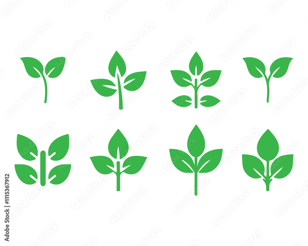 Fototapeta premium Green leaf icon set on white background