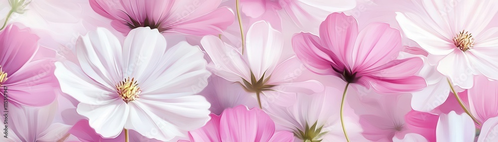 Dainty Seamless Pattern of Cosmos Flowers in Soft Pink Hues for Elegant Background Design Dainty Seamless Pattern of Cosmos Flowers in Soft Pink Hues for Elegant Background Design
