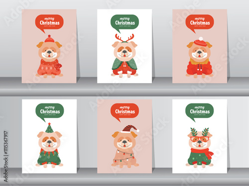 Set of Merry christmas  background with cute animal and winter clothes,puppies,dog,Vector illustrations.
