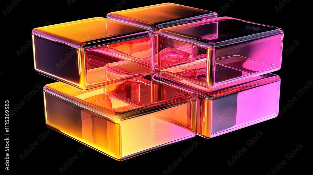 Captivating 3D Render of Stacked Translucent Geometric Shapes in Vivid Colors Captivating 3D Render of Stacked Translucent Geometric Shapes in Vivid Colors