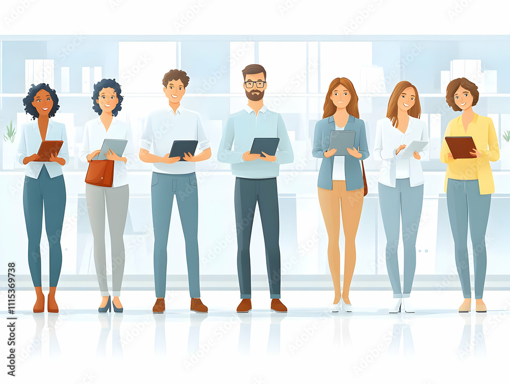Fototapeta premium Professional Entrepreneurs Collaborating with Digital Devices in Modern Office Setting