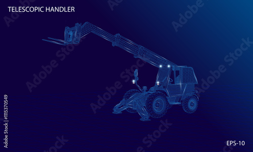 Telescopic Handler futuristic wireframe design concept vector illustration of heavy construction equipment
