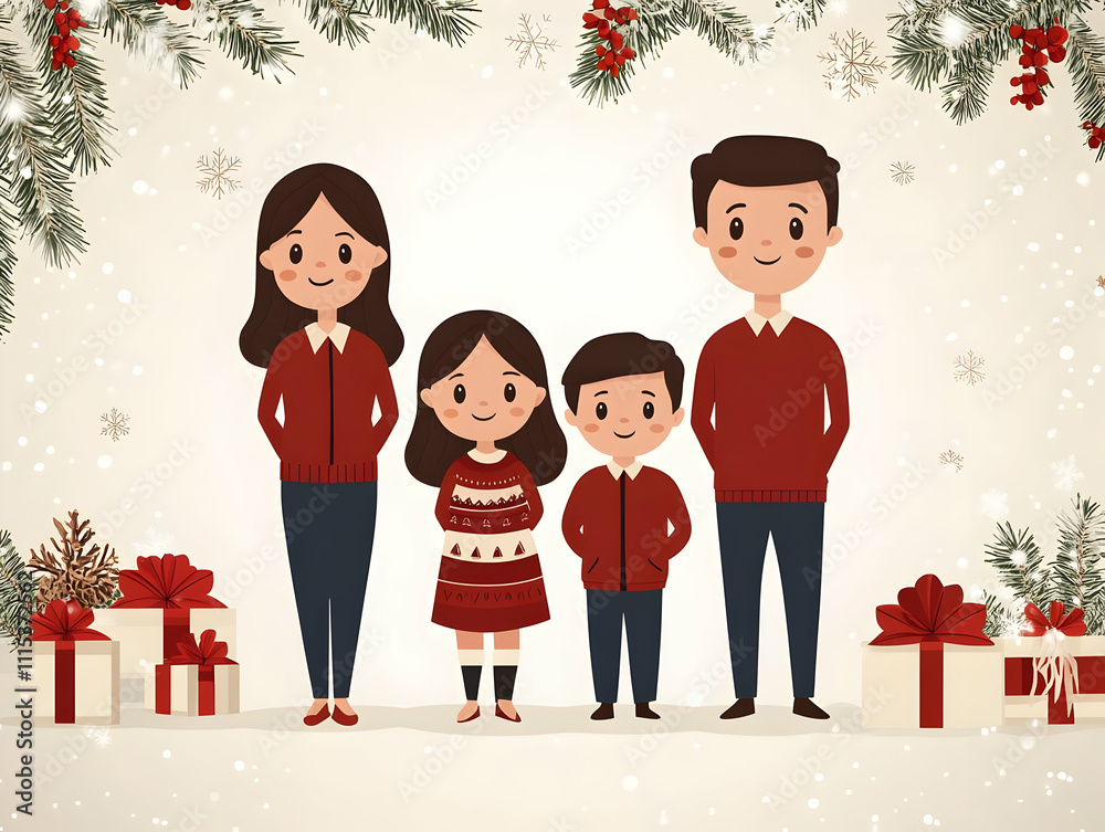Fototapeta premium Family Celebration Holiday Traditions Flat Vector Illustration with Glossy Background