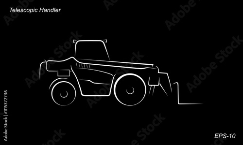 Telescopic Handler futuristic wireframe design, teaser concept vector illustration of heavy construction equipment