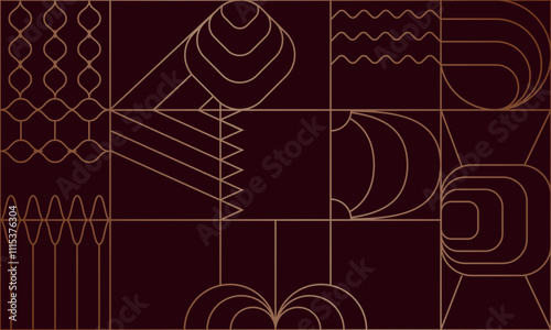 Seamless abstract composition. Simple geometric shapes create an abstract pattern. Golden background template. The idea of wallpaper, cover art and creative design