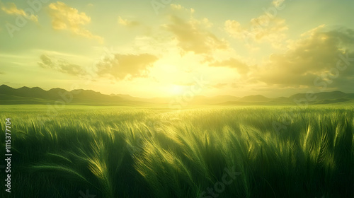 Golden Hour Wheat Field Landscape Illustration