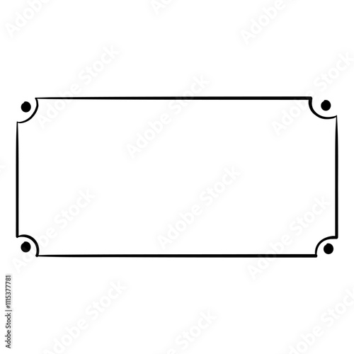 rectangular frame with decorative elements in the corners. Vector illustration.Bolted plate
