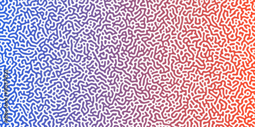 Abstract Reaction-diffusion Turing pattern natural texture purple and red gradient color scheme. Linear design with biological algorithm psychedelic background. Reaction-diffusion or truing patter