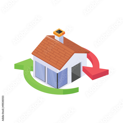 A home with a circular arrow symbolizing renovation or upgrade