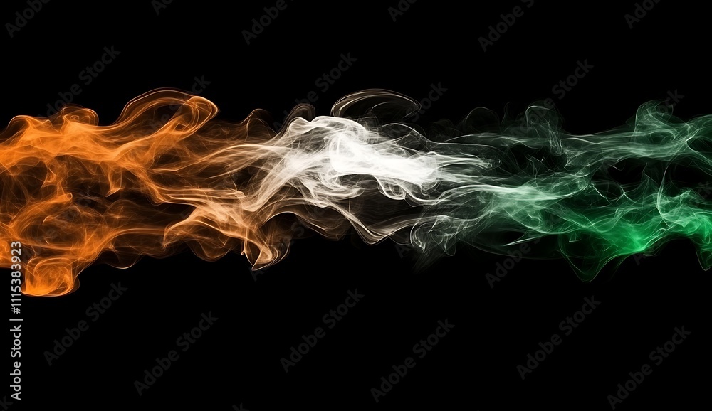 Naklejka premium An Indian flag background made of smoke, in orange, white, and green colors